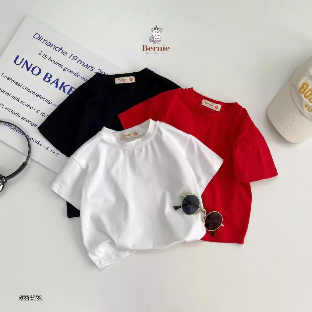 Áo phông trơn unisex cho bé trai bé gái thun cotton 4 chiều BERNIE kids 1 đến 7 tuổi 23A037
