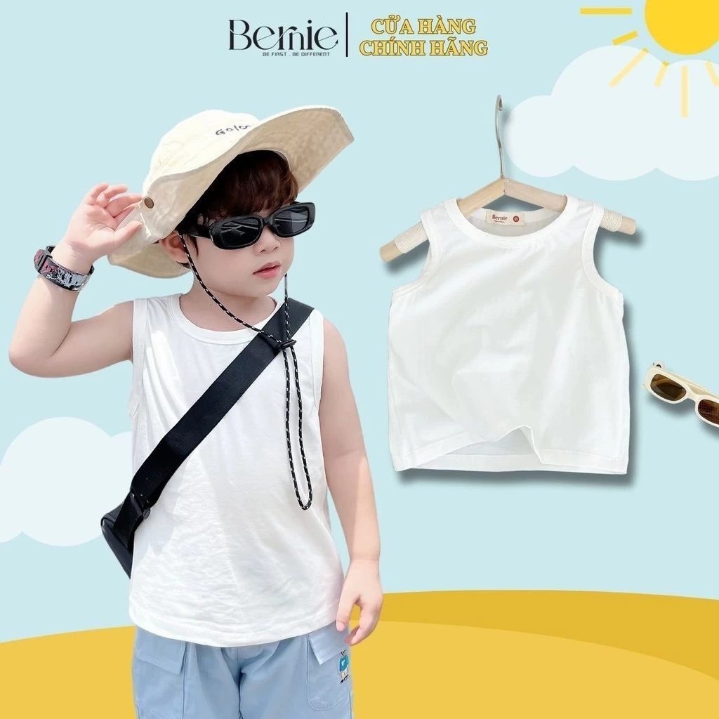 Áo thun ba lỗ trắng trơn basic cho bé trai bé gái mặc đi học đi chơi 1 tới 7 tuổi BERNIE AL0125B03