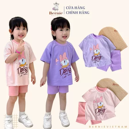 Bộ cotton Daisy áo phông cộc tay kèm quần legging đùi nhiều màu bé gái 1 đến 7 tuổi Bernie 1123B027