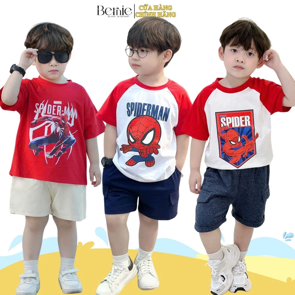 Bộ quần áo siêu nhân người nhện spiderman màu đỏ cho bé trai áo thun và quần 1 đến 6 tuổi BERNIE