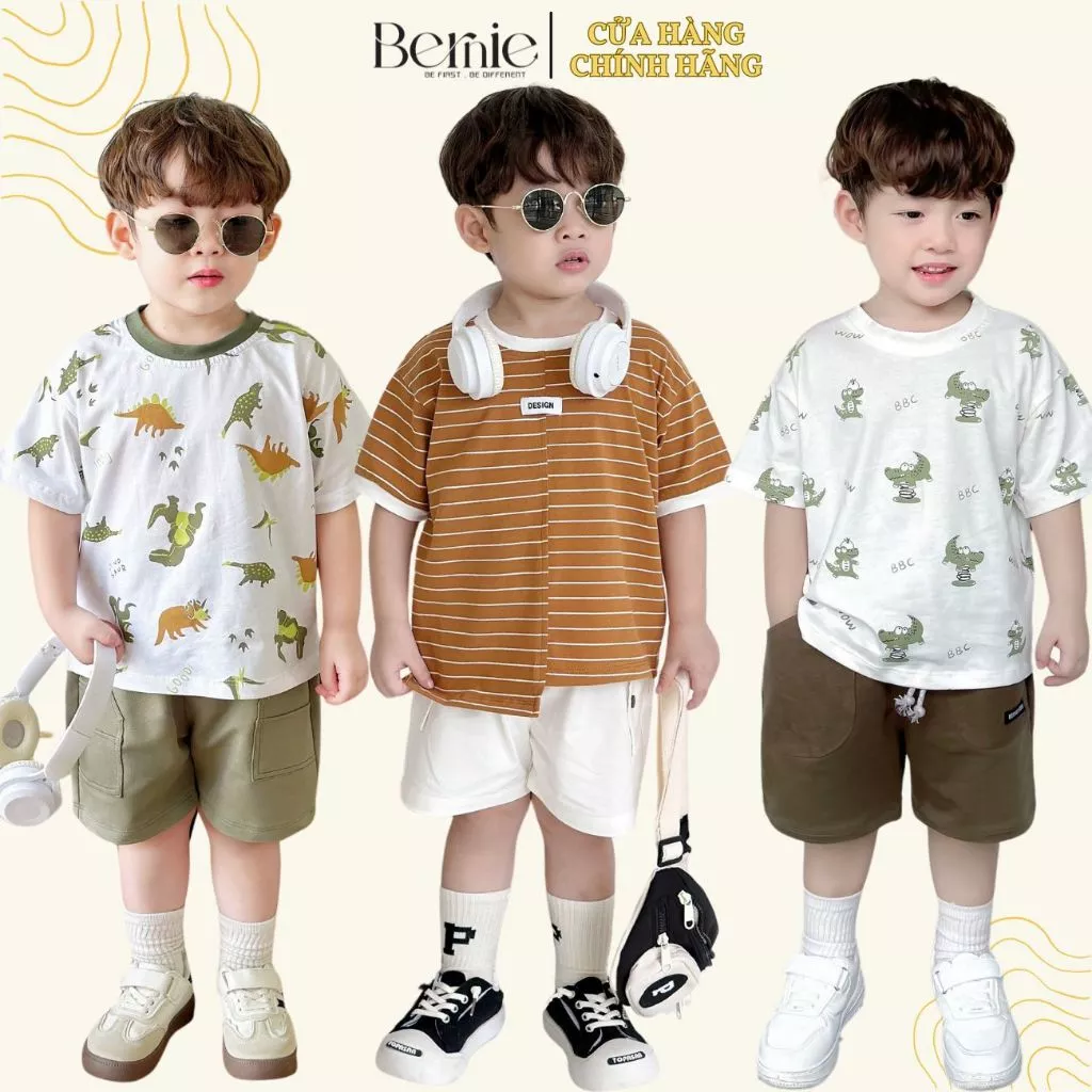 Set bộ cộc tay cho bé trai tổng hợp sành điệu phong cách hàn quốc áo thun kèm quần 1 - 7 tuổi BERNIE