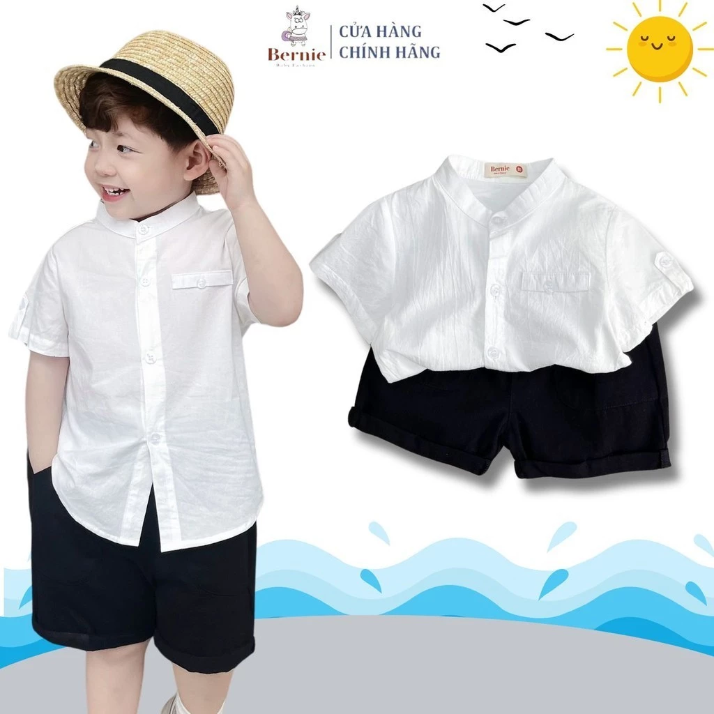 Set bộ quần áo sơ mi trắng công tử cổ trụ lịch lãm cho bé trai phong cách hàn 1 đến 7 BERNIE 0124b36