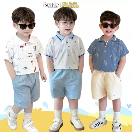 Set bộ thun tổng hợp cho bé trai cộc tay basic phong cách hàn quốc size bé 1 tới 7 tuổi BERNIE kids