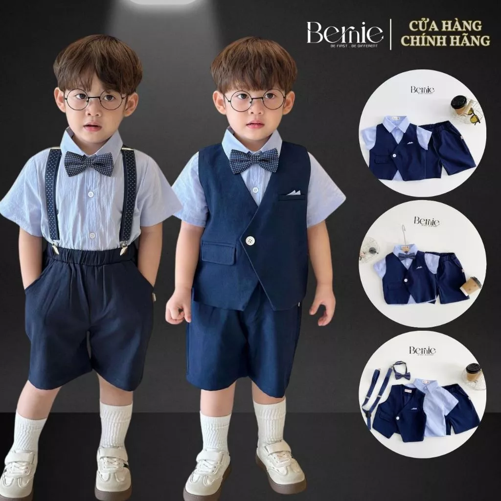 Set công tử vest gile phong cách hàn quốc bé trai tổng hợp thôi nôi sinh nhật từ 1 đến 7 tuổi BERNIE