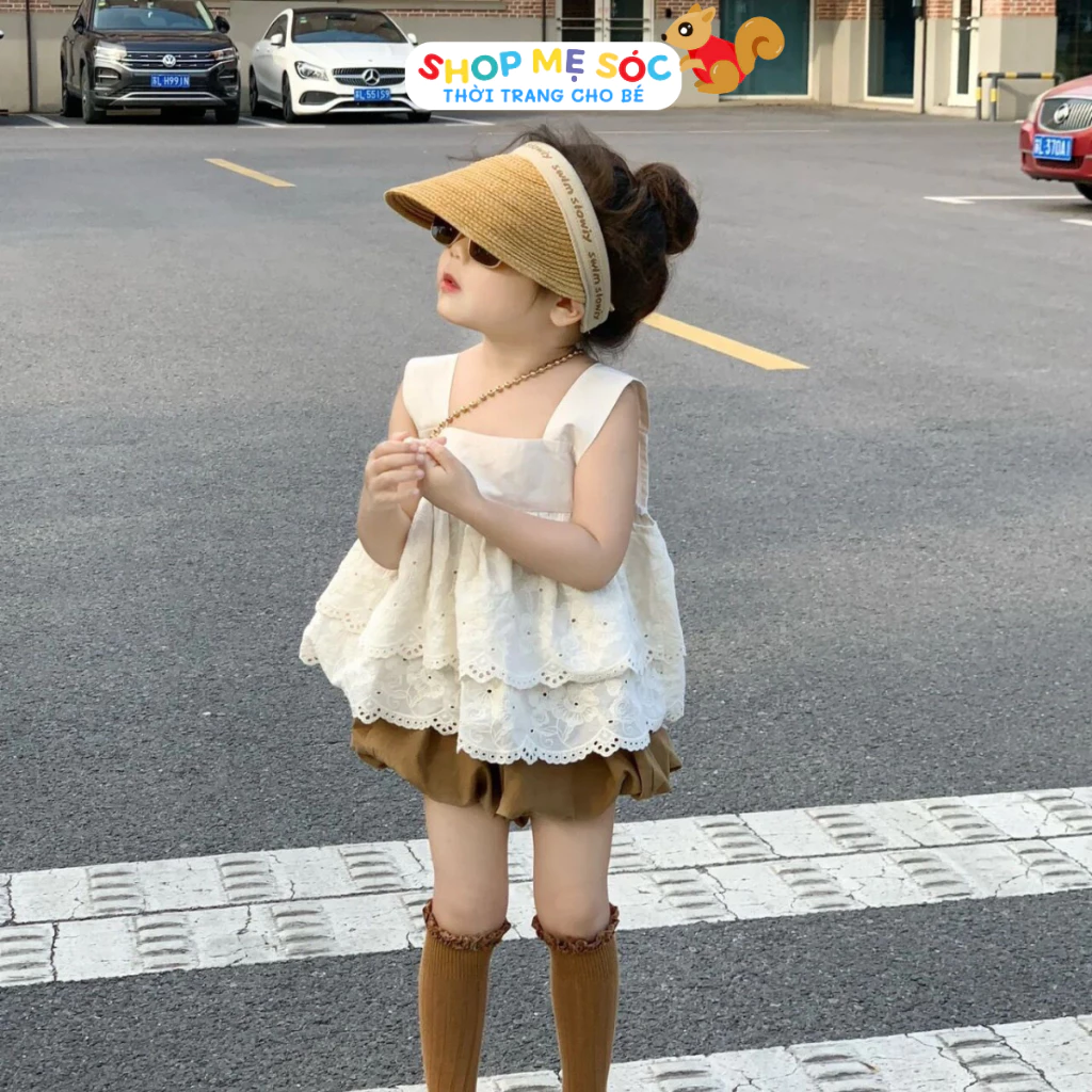 Set Đồ Bé Gái Áo Hai Dây Kèm Quần Ngắn Chất Cotton Mát Siêu Dễ Thương (TN)
