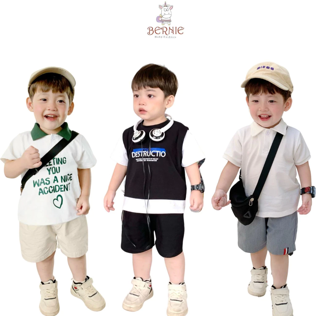 Set đồ đi chơi tổng hợp cho bé trai sành điệu phong cách hàn quốc áo thun kèm quần 1 đến 7t BERNIE