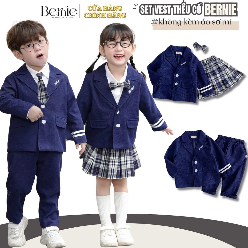 Set vest cho bé trai bé gái đồng phục phong cách hàn quốc kèm phụ kiện 1 đến 7 tuổi HH1024B10