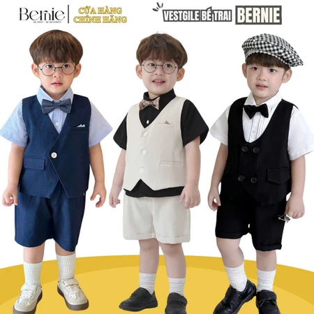 Set vest gile công tử phong cách hàn quốc tổng hợp cho bé trai thôi nôi sinh nhật từ 1-7tuổi BERNIE